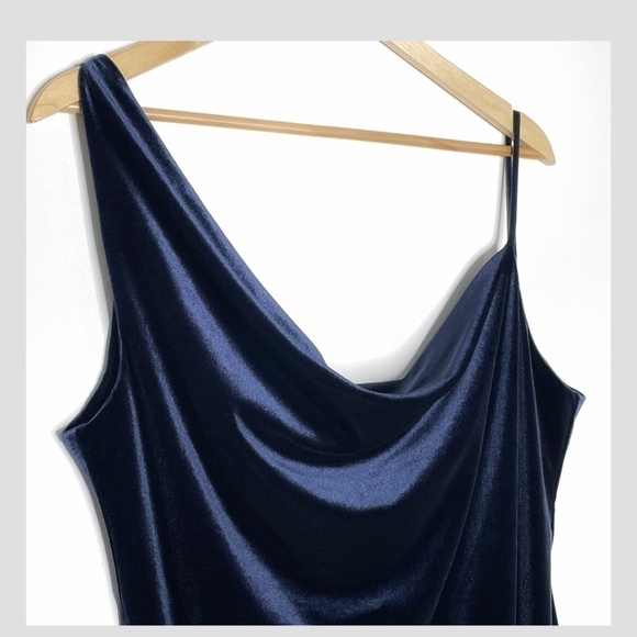 NWT Social Bridesmaids Blue Velvet Maxi Dress Slip Dress One Shoulder Occasion L - Picture 6 of 10